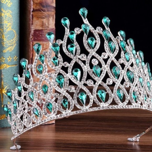 Quinceanera sweet 15 16 prom pageant tiara crown Green Austrian crystal … - Picture 3 of 7
